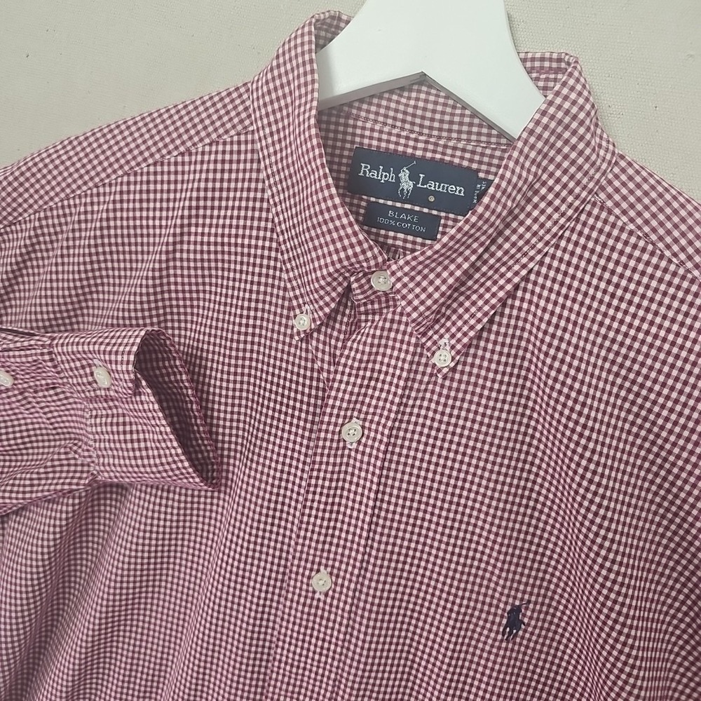 Vintage Ralph Lauren Blake Men's Large Red White Gingham Check Pony Button Down